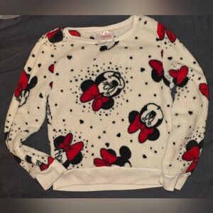Disney Minnie Mouse Kids Fleece Pullover - White and Black with Red Accents
